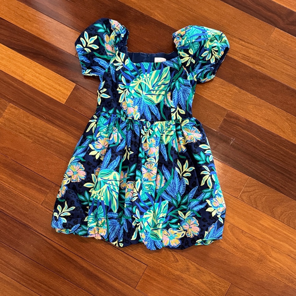 Lilly Pulitzer Navy Floral Puff-Sleeve Dress